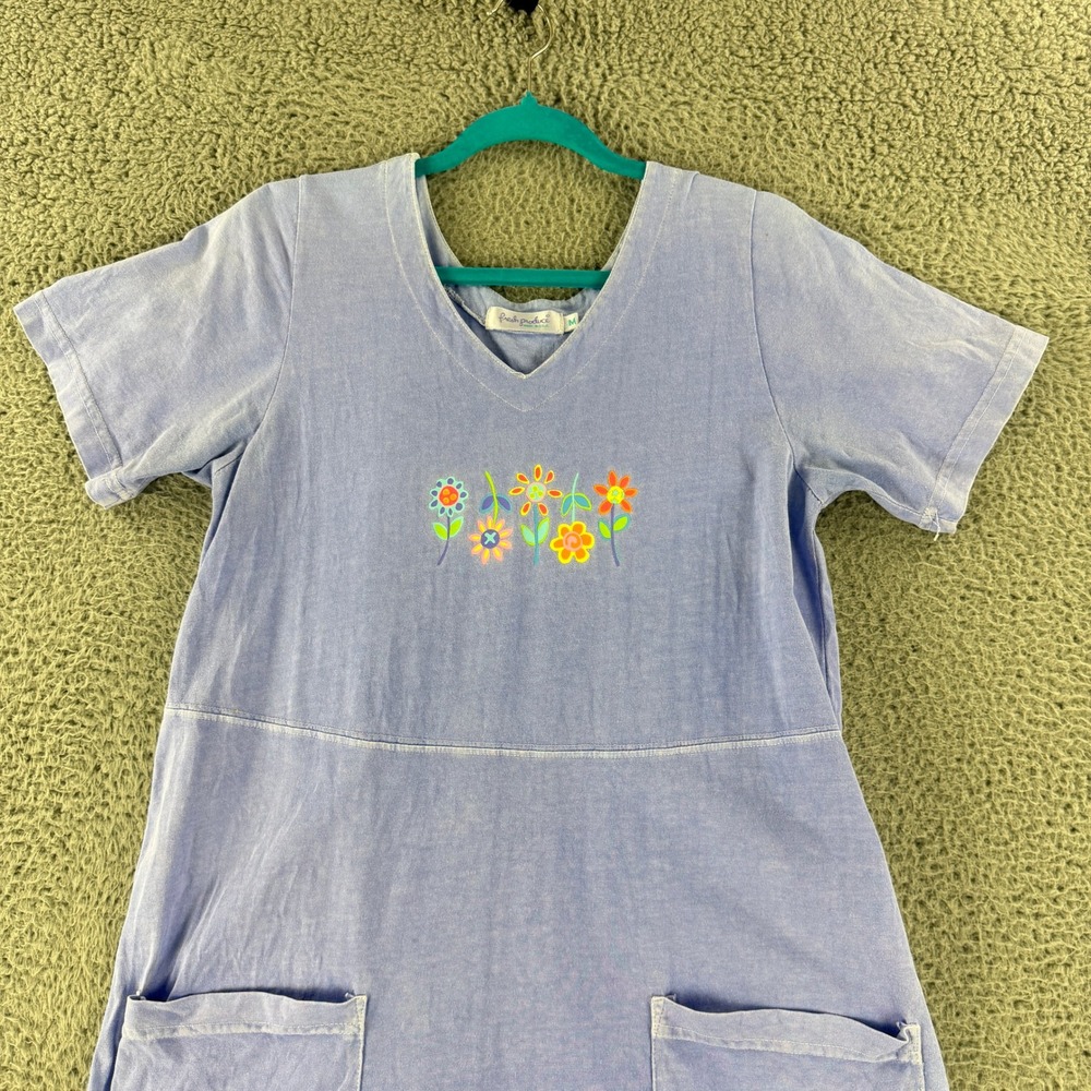 Fresh Produce T Shirt Dress Womens M Blue Floral Embroidered Pocket Cotton Knit - Picture 4 of 15
